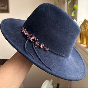 Eugenia Kim Navy Hat with Pink Floral Detail